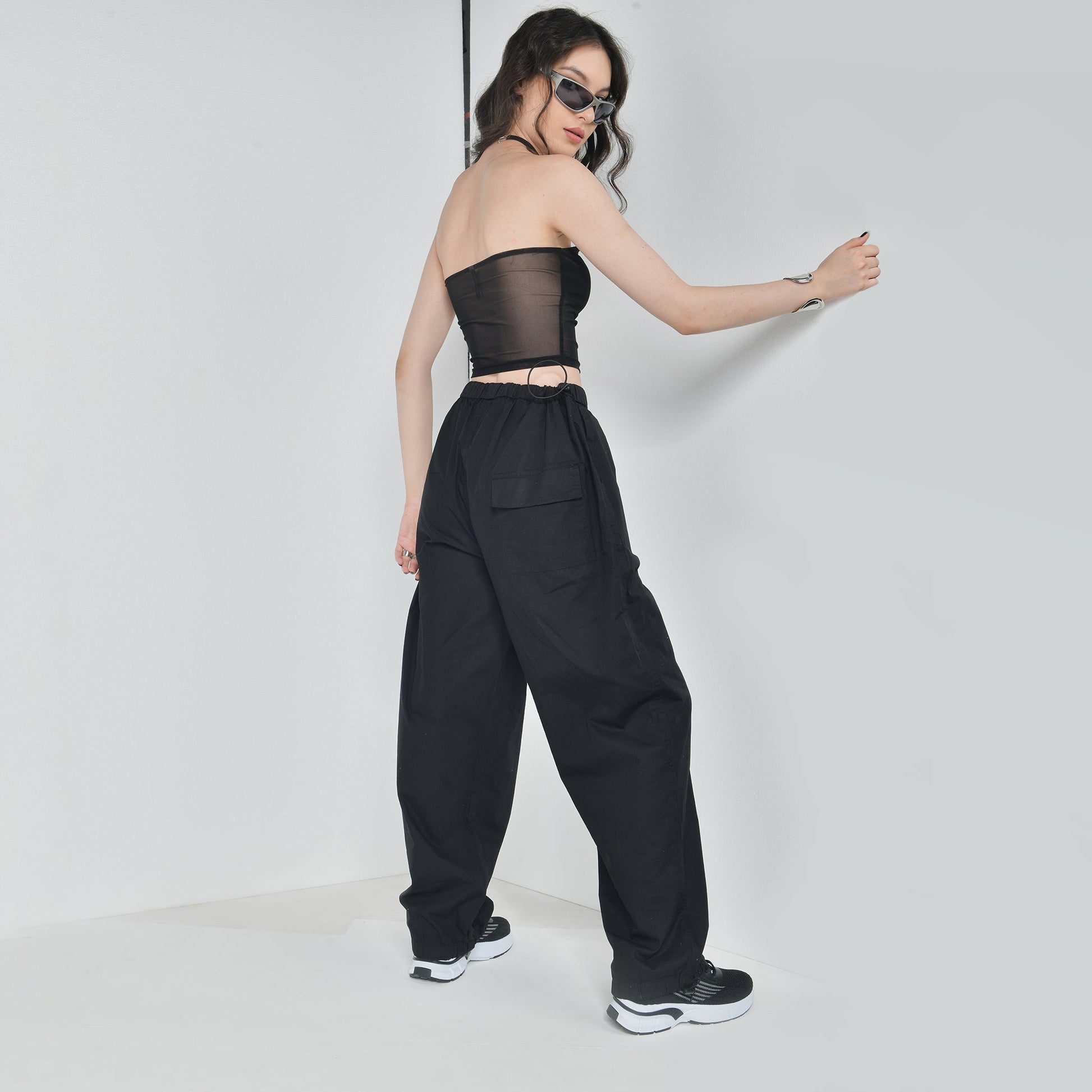 Black Tube Top & Black Parachute Pants