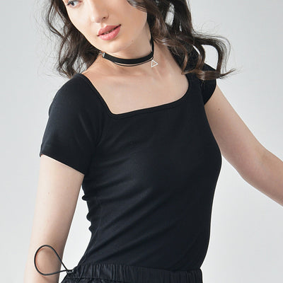 Square Neck Top Combo- Black & Wine