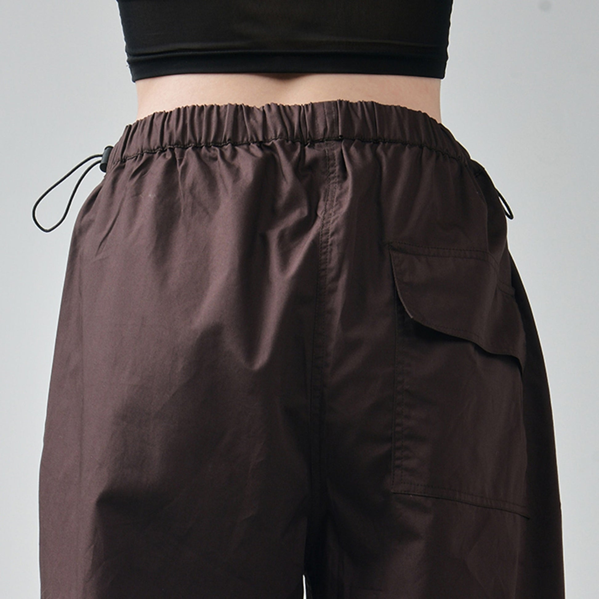 Mesh top and Brown parachute pant Set