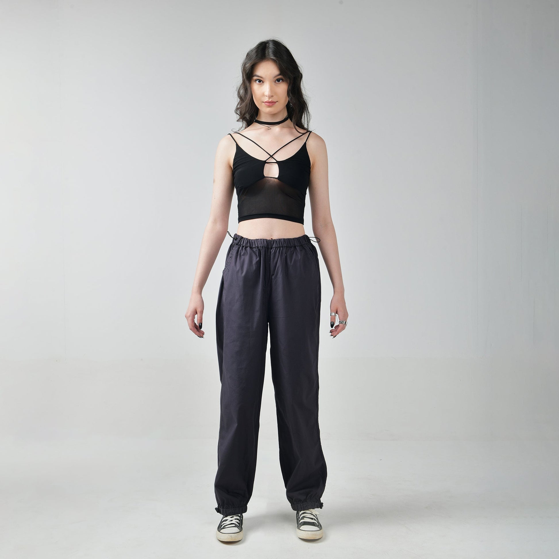 Parachute pant Combo-Gunmetal & White