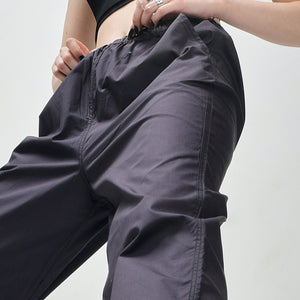 Mesh top and Gunmetal parachute pant set