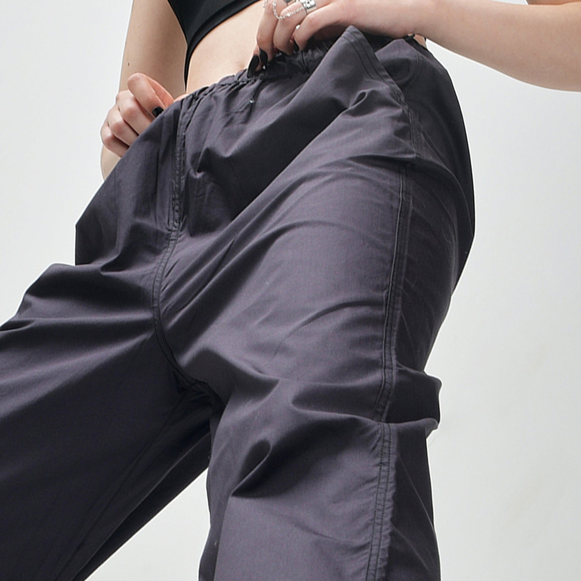 Mesh top and Gunmetal parachute pant set