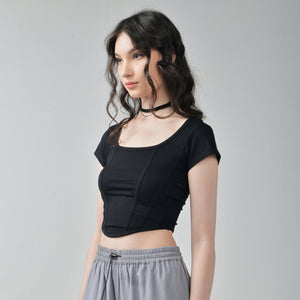 Chic Trio: Ruffle Top, Buckle Top, and Corset Crop Top Bundle