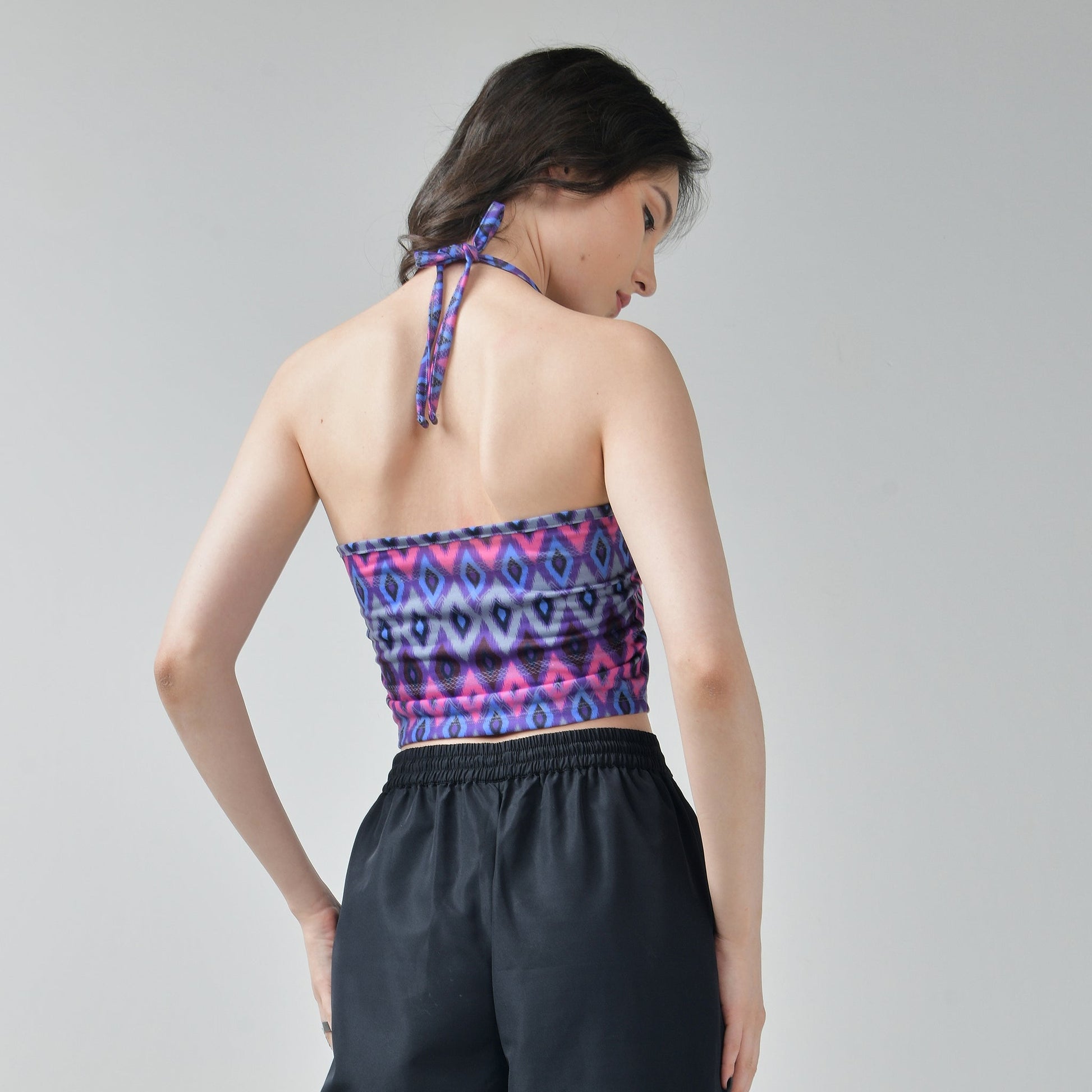 Pink  Halter Top & Black Air Parachute Pants Set