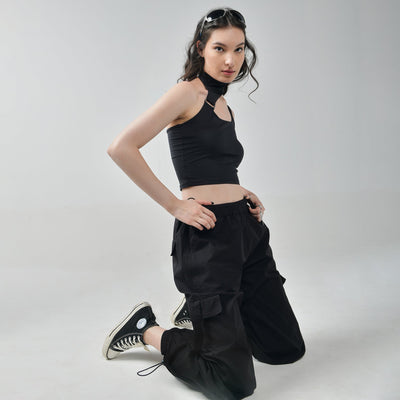 Black Buckle Top & Cargo Para Pants Black