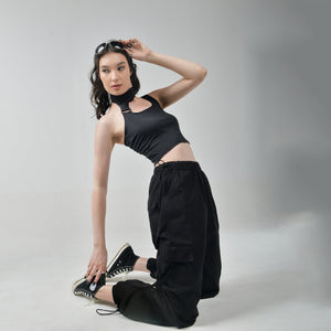 Black Buckle Top & Cargo Para Pants Black