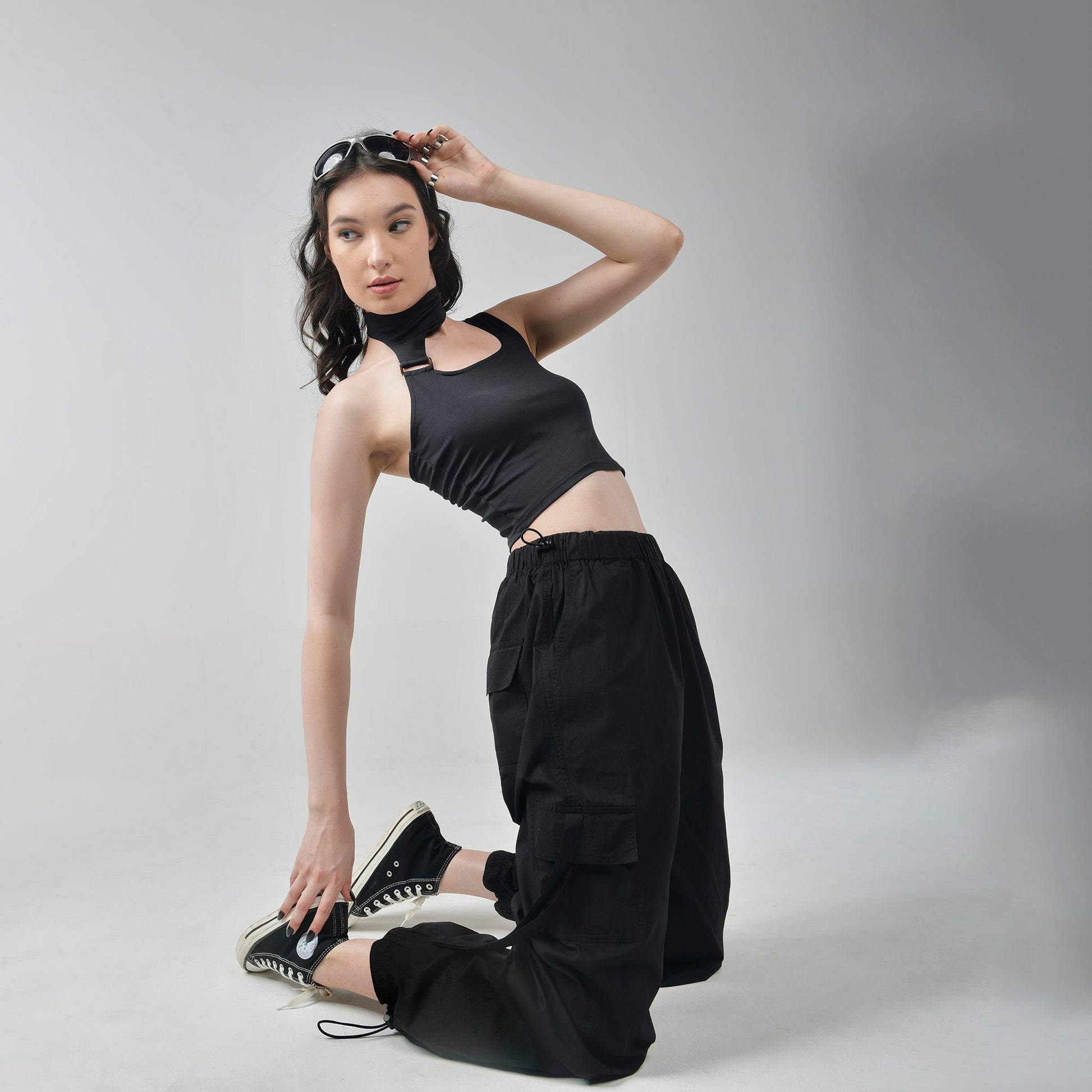 Black Buckle Top & Cargo Para Pants Black