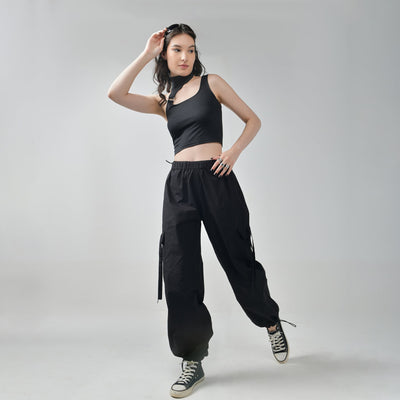 Black Buckle Top & Cargo Para Pants Black