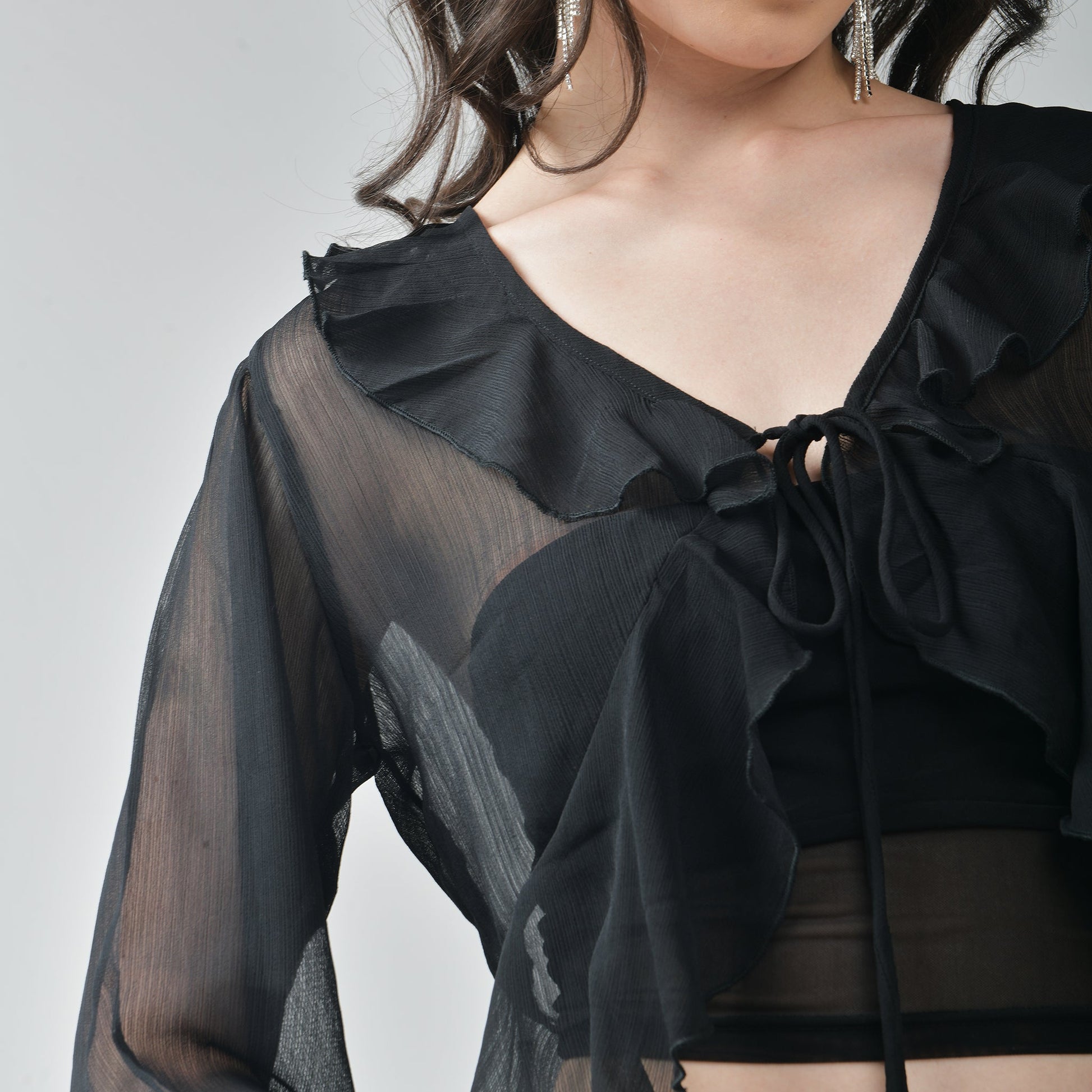 Ruffle Shrug Combo-Black & Wine