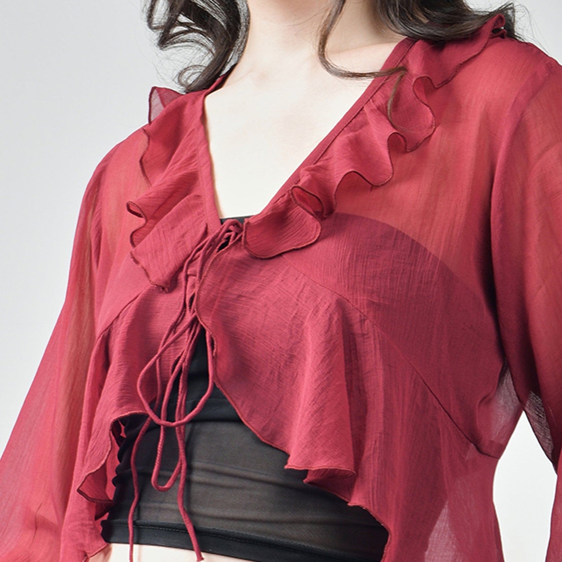 Ruffle Shrug Combo-Black & Wine