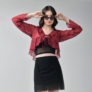 Ruffle Shrug Combo-Black & Wine