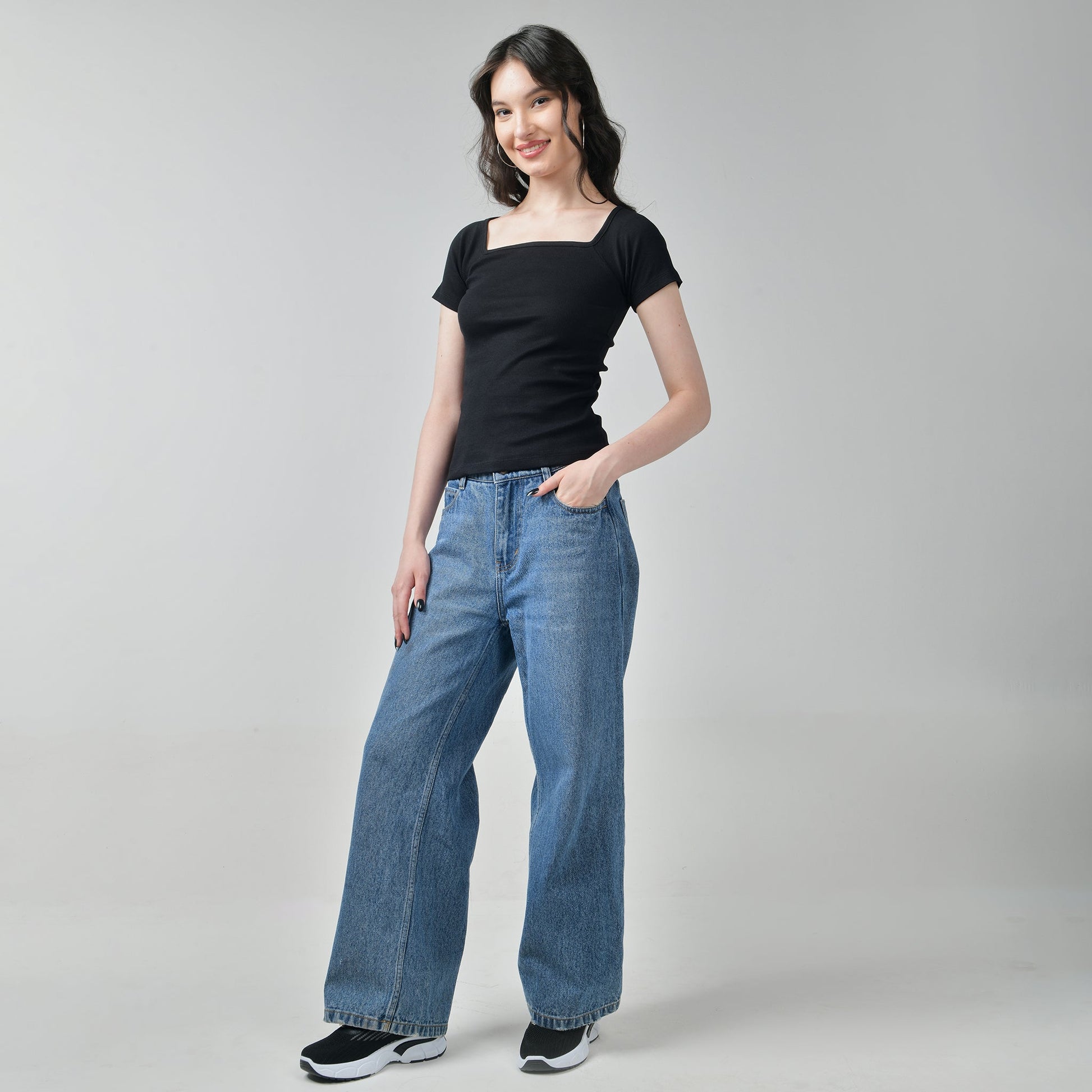 Square Neck Top Combo- Black & Wine