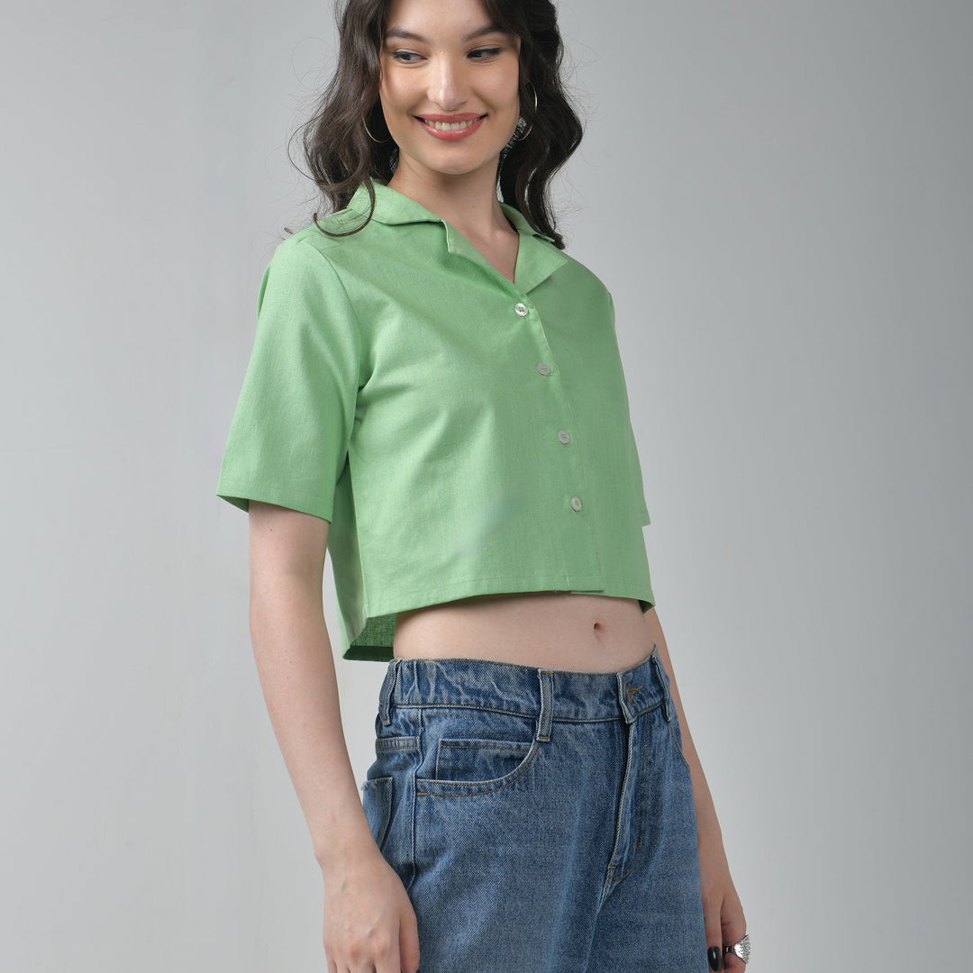 Baggy Jeans  & Green Crop Linen Shirts For Women