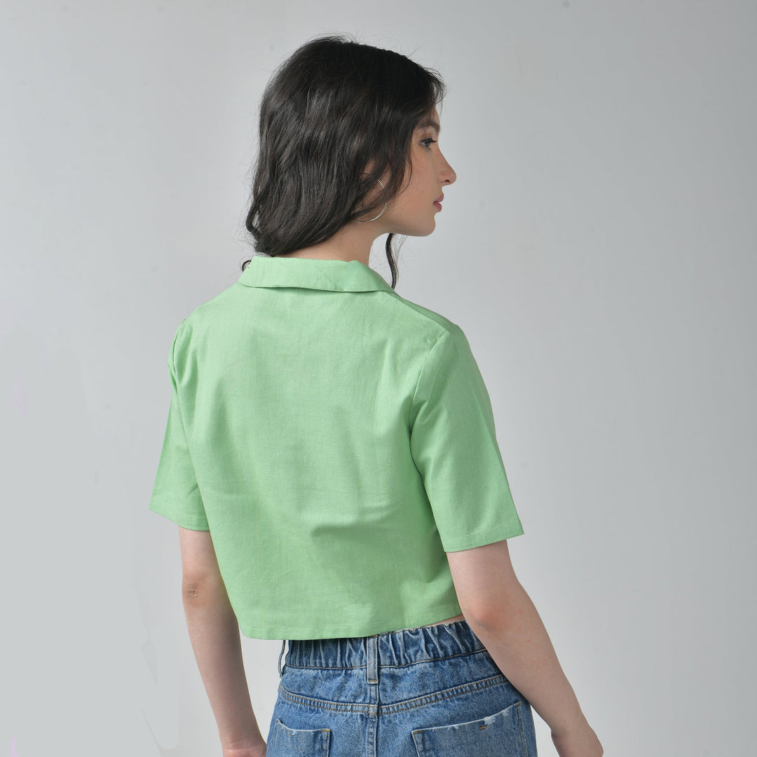 Baggy Jeans  & Green Crop Linen Shirts For Women