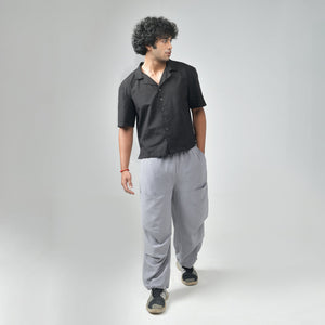 Black Bossman Shirt & Grey Air Parachute Pants