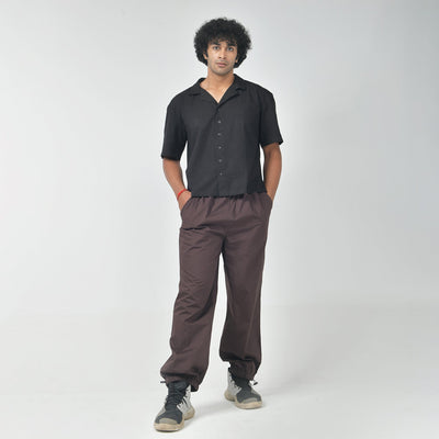 Black Bossman Shirt & Brown Parachute Pants