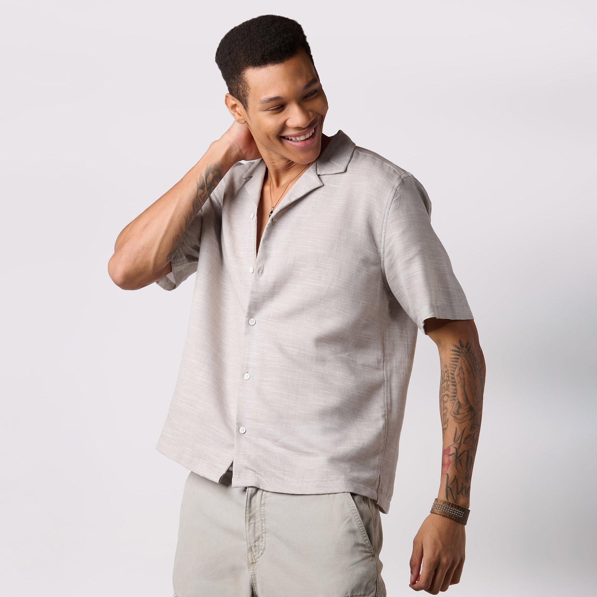 Grey Textured Resort Shirt