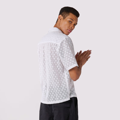 White Textured Resort Collar Shirt