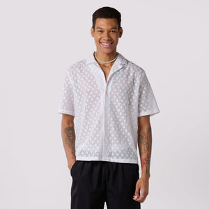 White Textured Resort Collar Shirt