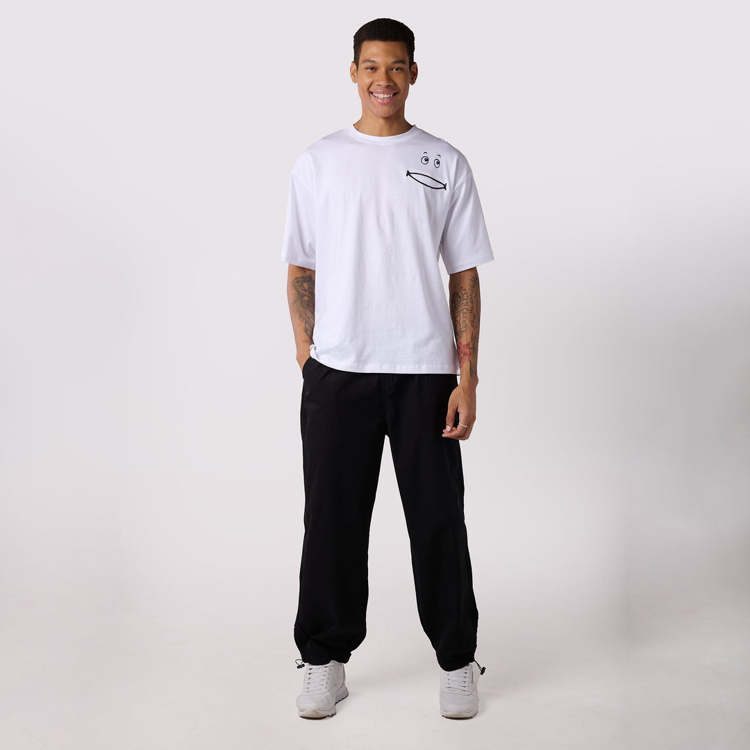 Black Parachute Pants & White Oversized T-Shirt