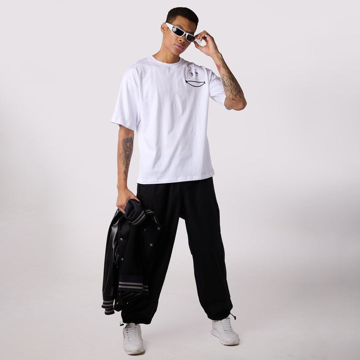 Black Parachute Pants & White Oversized T-Shirt