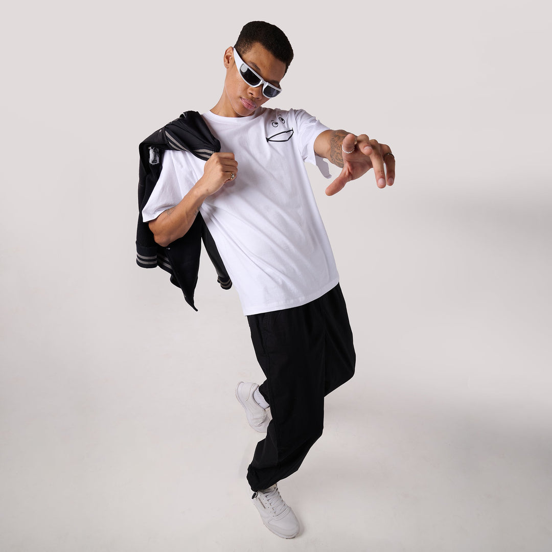 Black Parachute Pants & White Oversized T-Shirt