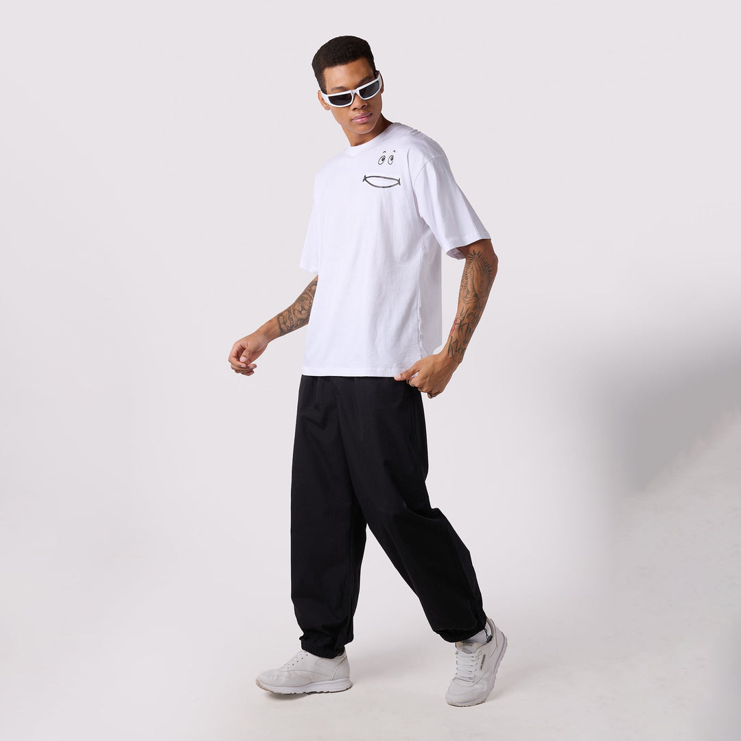 Black Parachute Pants & White Oversized T-Shirt