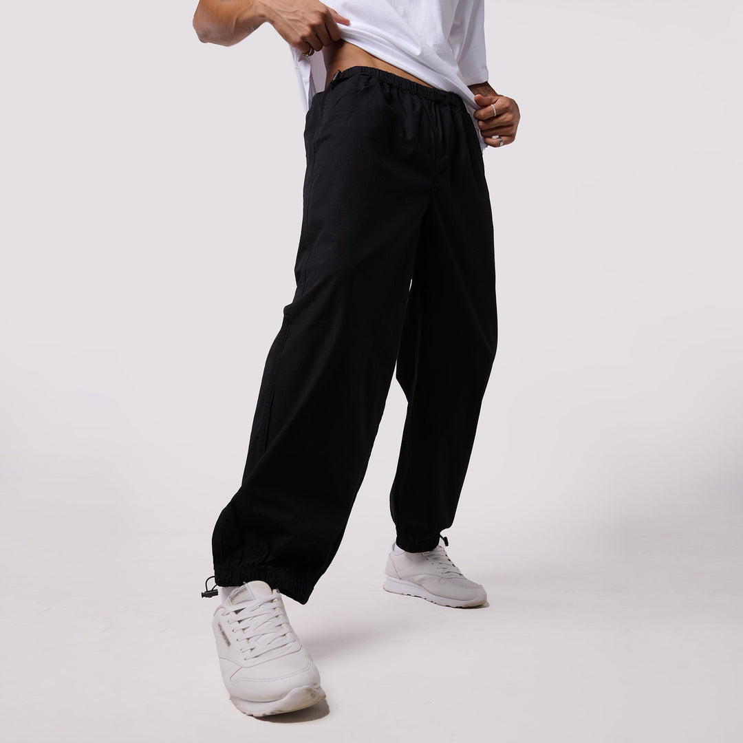 Black Parachute Pants & White Oversized T-Shirt