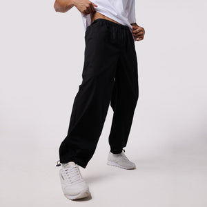 Black Parachute Pants & White Rugby Shirt Set