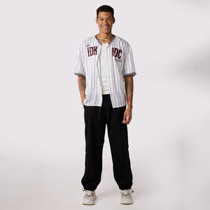 Black Parachute Pants & White Rugby Shirt Set