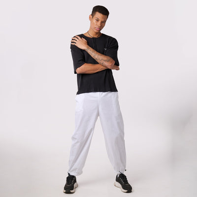 White Parachute pants & Black Textured knit top Set