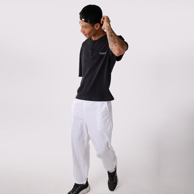 White Parachute pants & Black Textured knit top Set