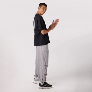 Grey Air Parachute Pants & Black oversized printed Tee Set