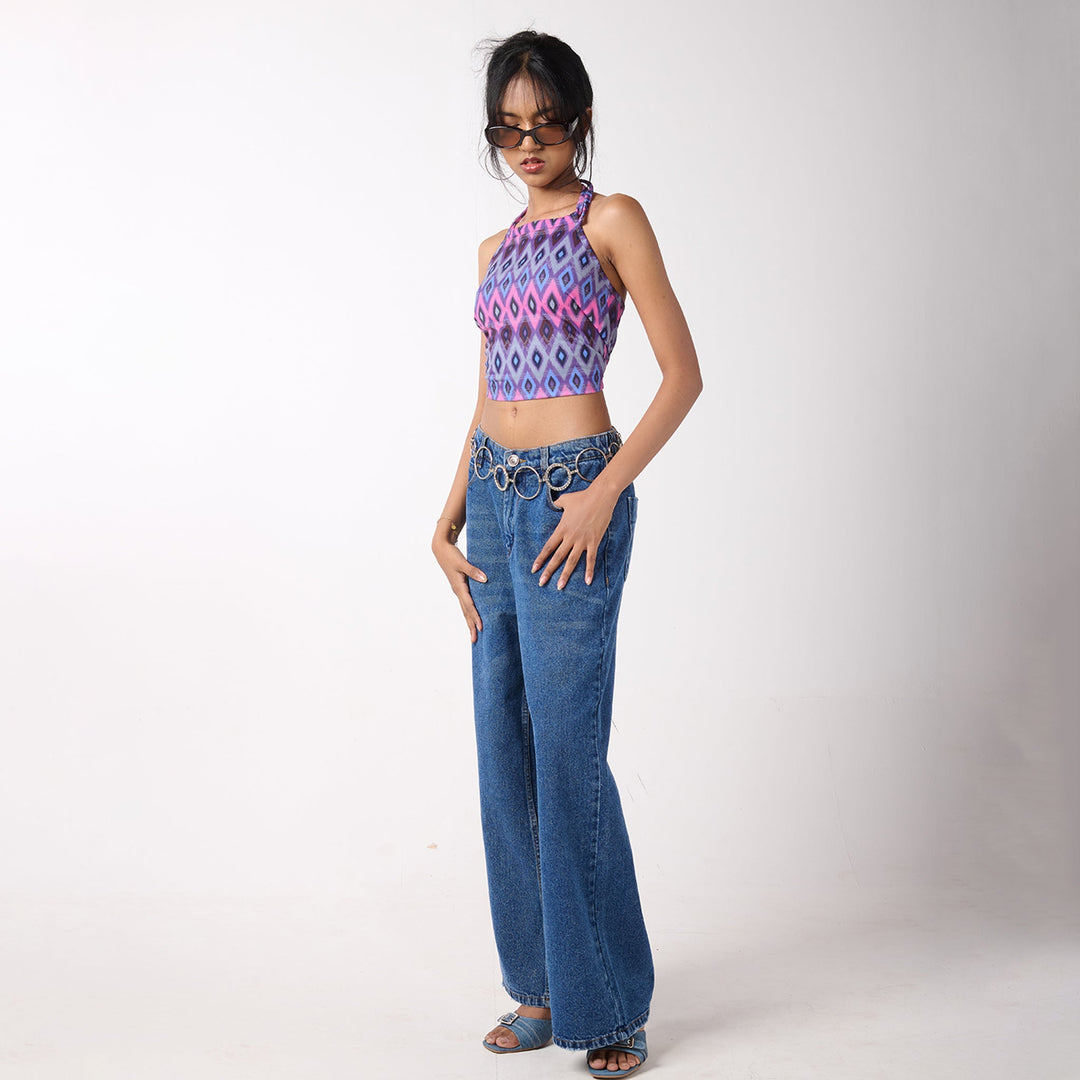 Baggy Jeans & Halter Printed Top