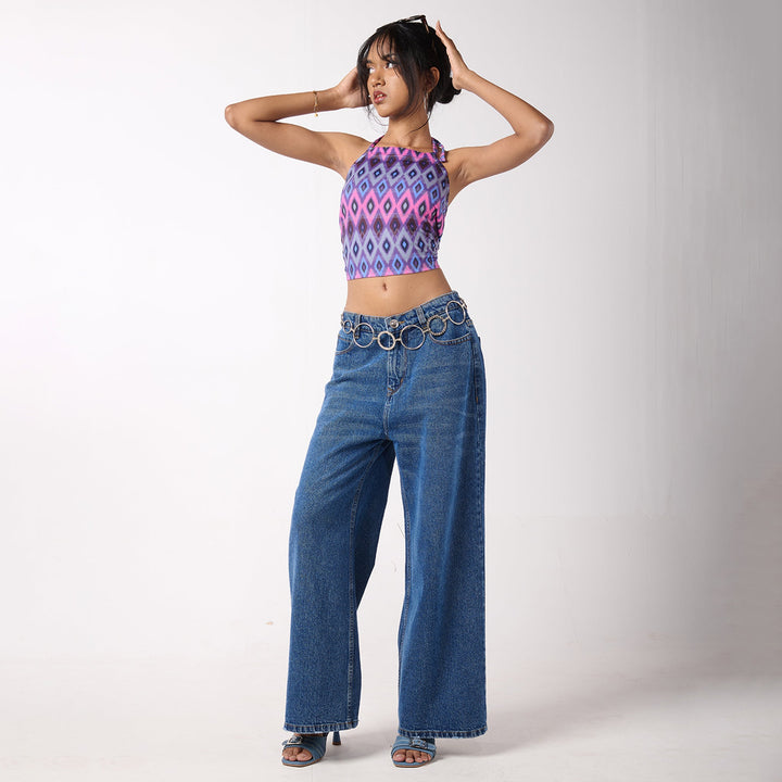 Baggy Jeans & Halter Printed Top