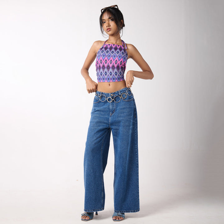 Baggy Jeans & Halter Printed Top