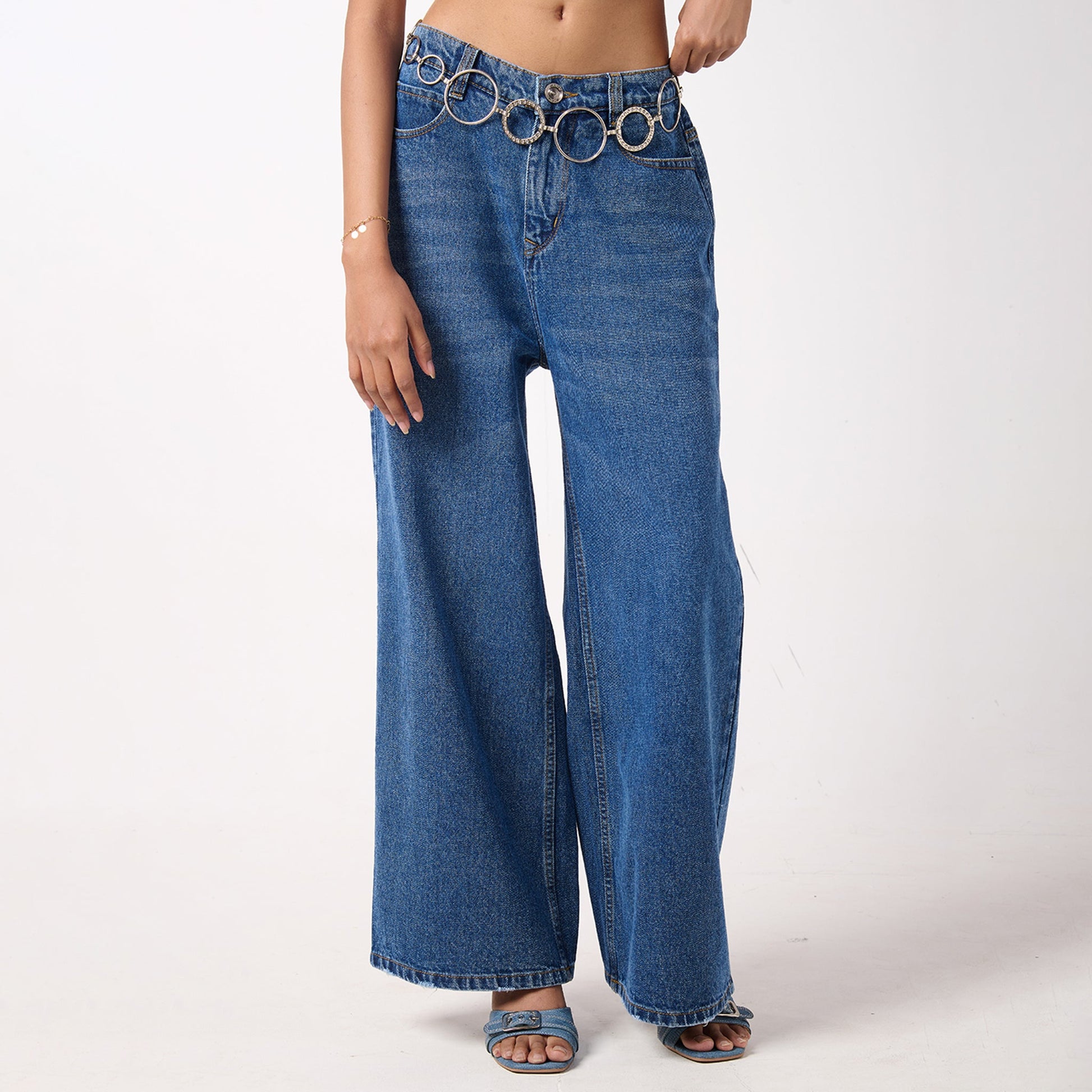 Baggy Jeans  & White Crop Linen Shirts For Women