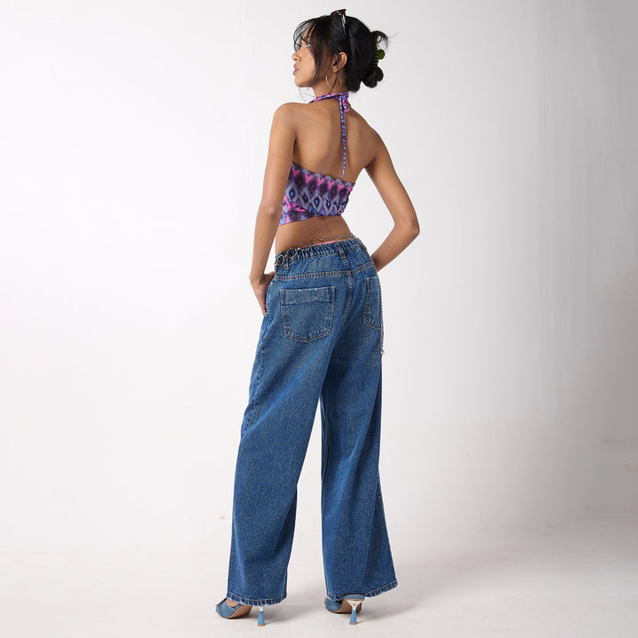 Baggy Jeans & Halter Printed Top