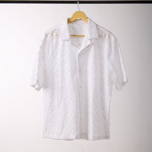 White Textured Resort Collar Shirt