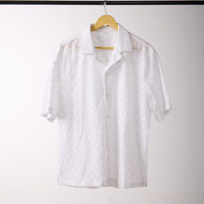 White Textured Resort Collar Shirt