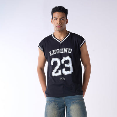 Black graphic printed basketball style vest