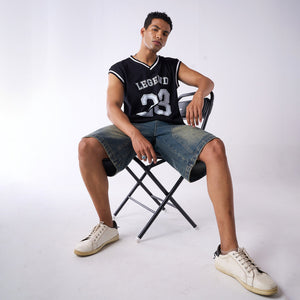 Black graphic printed basketball style vest