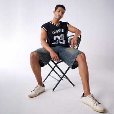 Black graphic printed basketball style vest