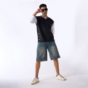 Black V-neck oversized air vest
