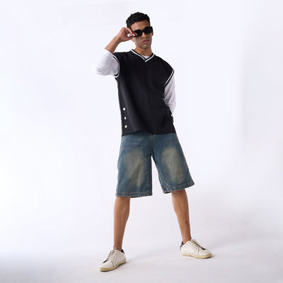 Black V-neck oversized air vest