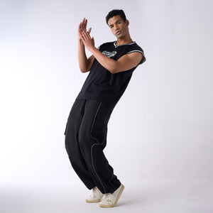 Black Piping Air Parachute Pants