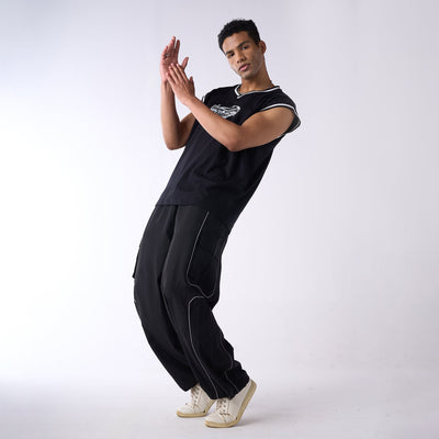 Black Piping Air Parachute Pants