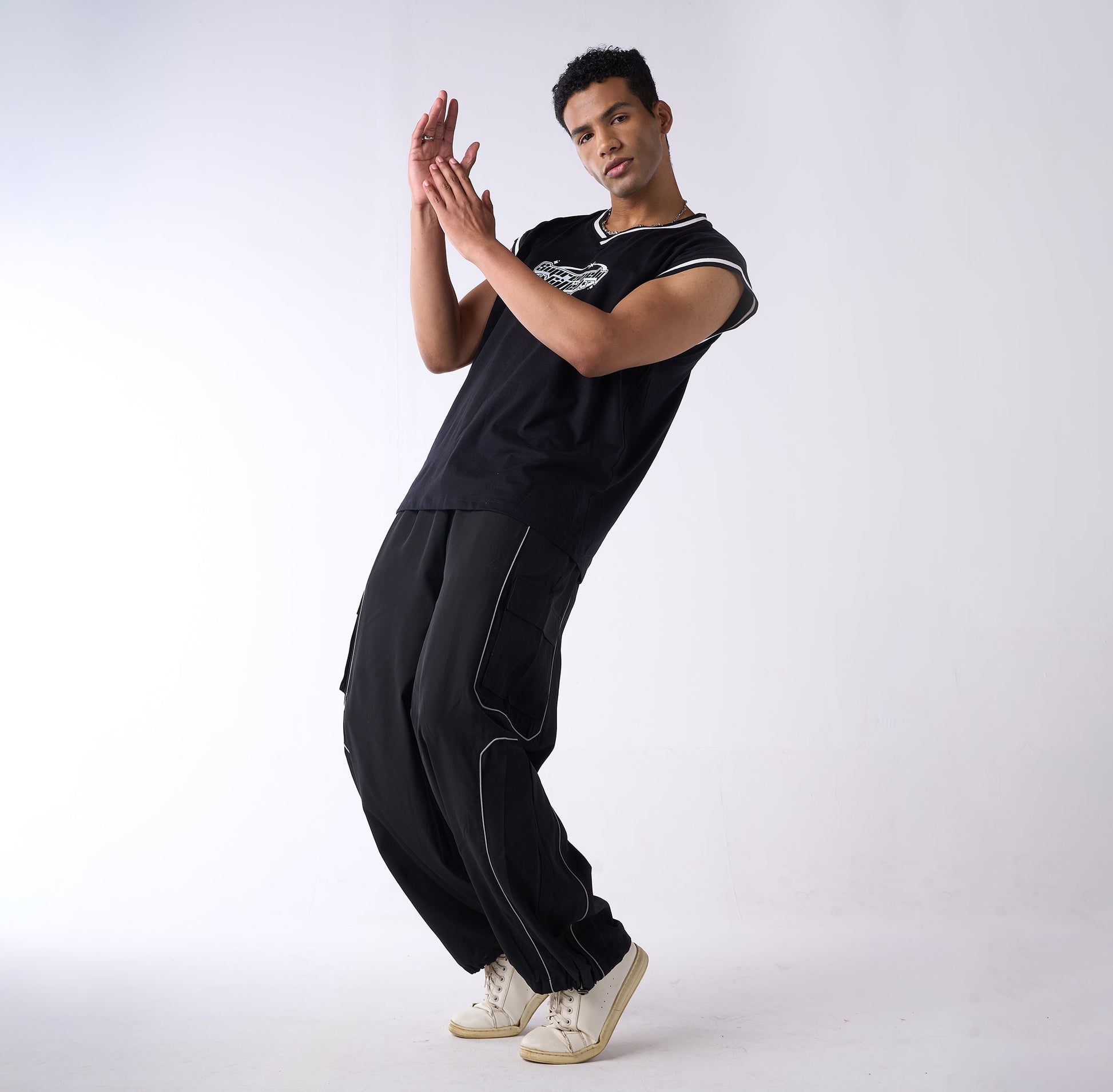 Black Piping Air Parachute Pants