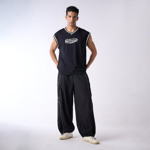 Black Piping Air Parachute Pants