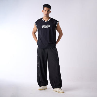 Black Piping Air Parachute Pants